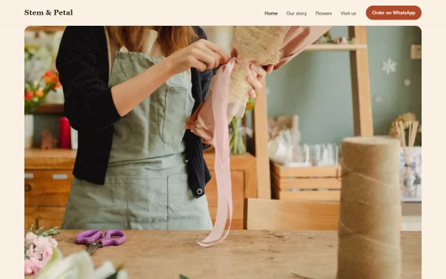 Homepage of Stem & Petal, a sample Florist website