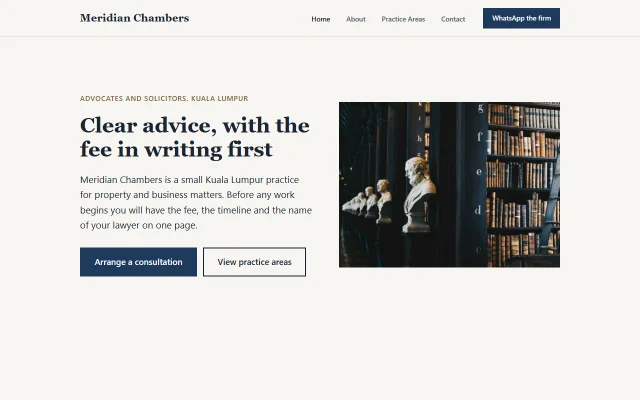 Homepage of Meridian Chambers, a sample Law firm website